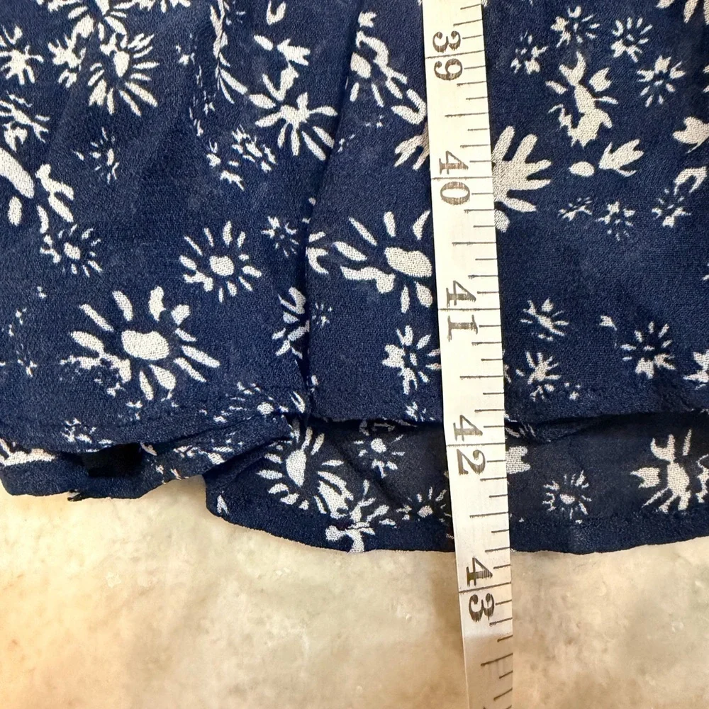 Free People Navy Blue Floral Midi Dress XS Long Sleeve Boho Peasant